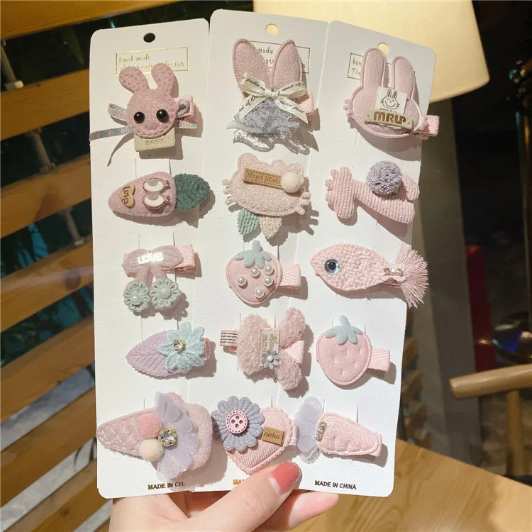 Korean Baby Girl Cartoon Fruit and Flower Hair Clips Collection Premium Cute Toddler Hair Clamps for Children Everyday Wear