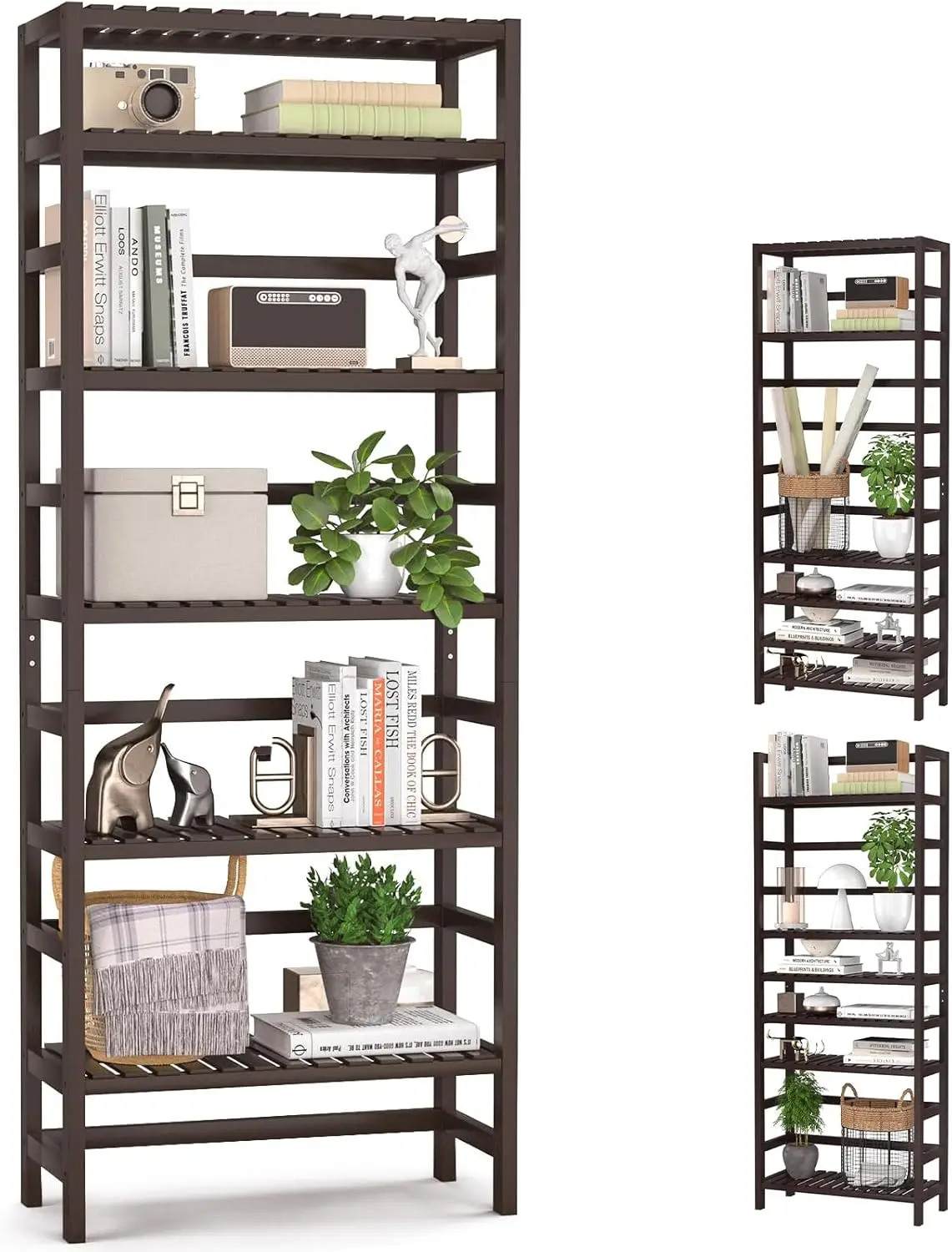 

Bamboo Bookshelf, 6-Tier Adjustable 63.4” Tall Bookcase Book Shelf Organizer Free Standing Storage Shelving