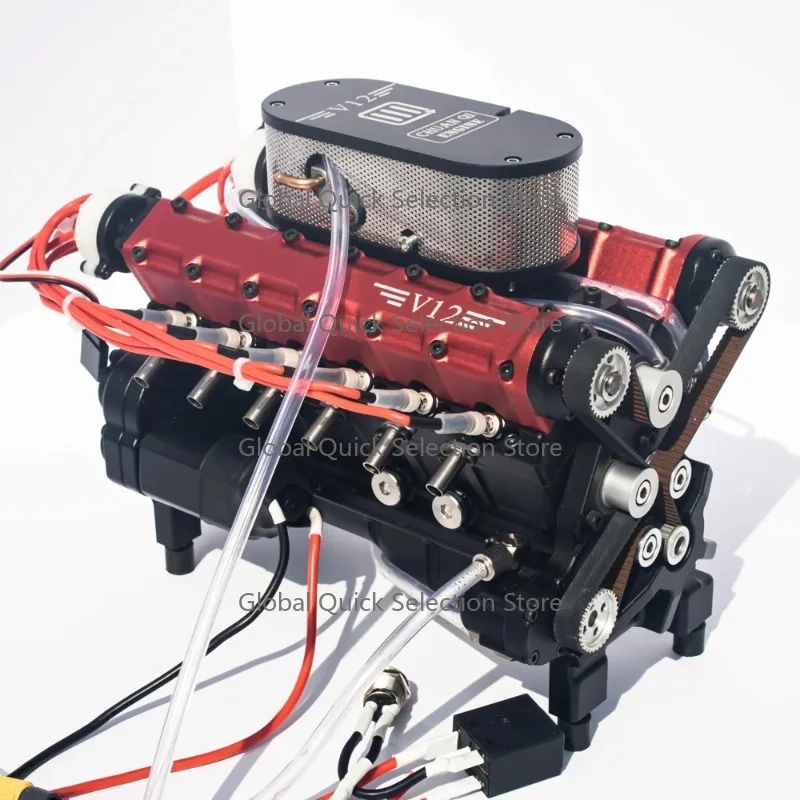 49.89cc V12 Mi-cro Engine Model Four Stroke Engine Model Metal Internal Combustion Engine for Modified RC Car Toy