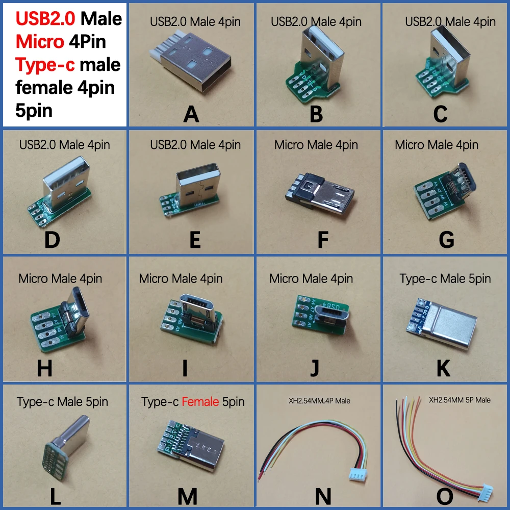 1PCS Horizontal Vertical Male Female USB Connector USB Socket With PCB 4P 5P Solder Test Board USB2.0 Micro Type-c Charging Port
