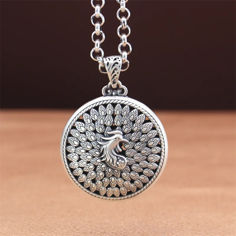 Ethnic Style Open Screen Peacock Pendant Male Sweater Chain Lucky Retro Safey Buckle Necklace Women Jewelry