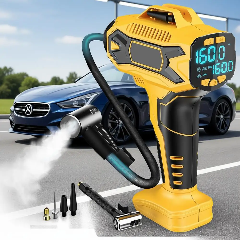 

Portable Air Pump with Digital Pressure Gauge, Compatible with 20V Battery, 160PSI for Cars, Motorcycles, Bikes