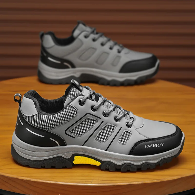 Classic Gray Outdoor Walking Shoes Men Lace-up Low Cut Men Trekking Shoes Comfort Breathable Hiking Sneakers Man tenis hombres