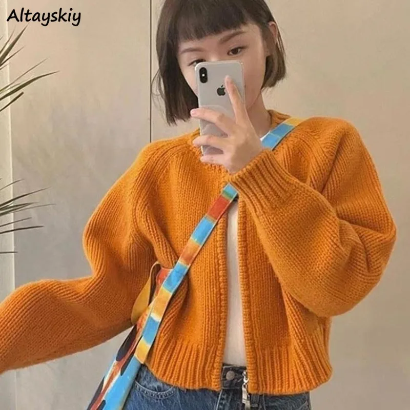 

Cardigan Women Design Crop Autumn Korean Style Solid Simple Knitting New All-match Comfortable Retro Loose Leisure Ladies Trendy