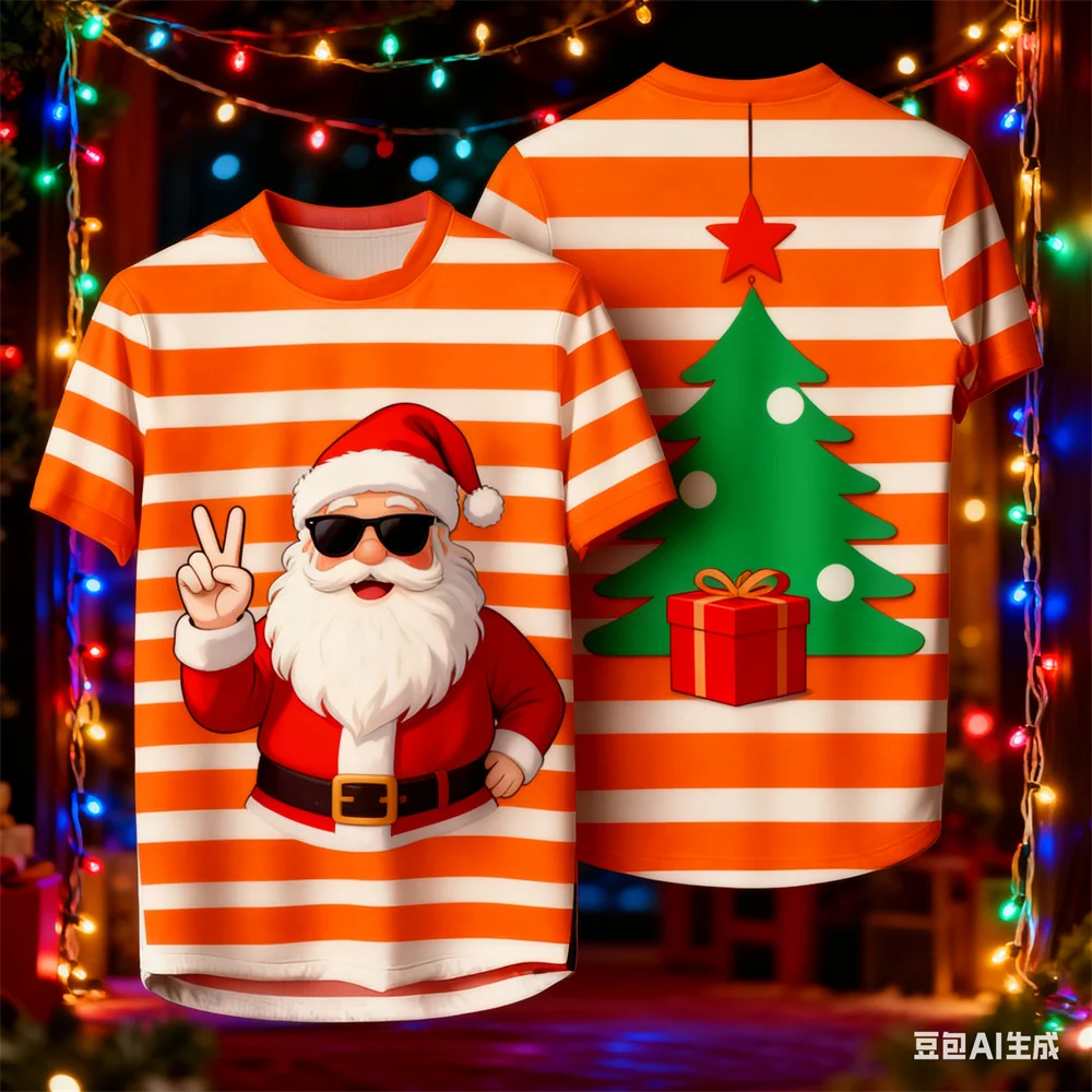 Merry Christmas Short Sleeve T-Shirt Fashion Funny Santa Caluse Graphic Round Neck Tees Loose Casual Comfortable Clothes For Men