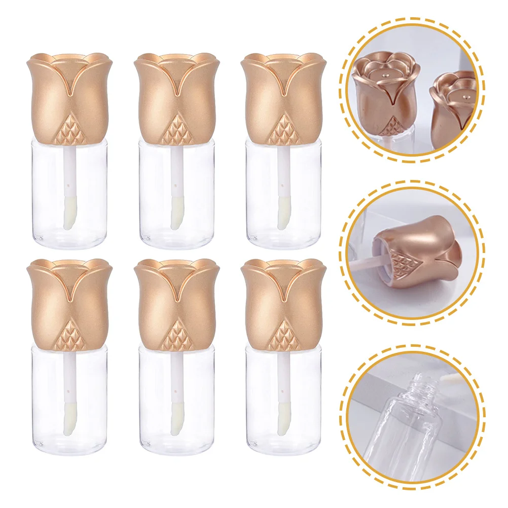 6Pcs Lip Gloss Tubes Empty Transparent Refillable Leakproof Cover Portable Travel Lip Balm Flower Shape Container