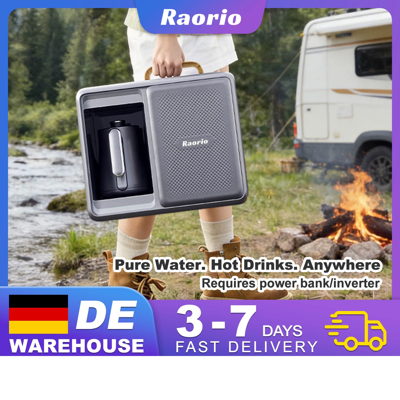 Raorio Portable Outdoor Camping Water Drinking Machine Intelligent Reverse Osmosis System Heating Water 5 Stage UV Purification
