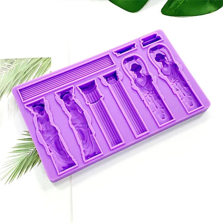 Mirosie European Style Retro Greek Mythology Roman Column Plaster Column Frame Wedding Chocolate Fondant Silicone Mold Cake Tool