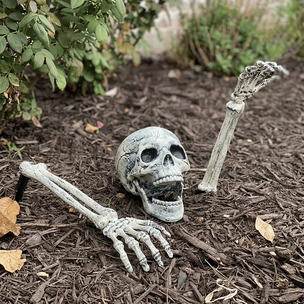 Halloween Decor Skeleton Head Outdoor Scary Props Realistic Skull Hands Yard Prank Festivals Party Supplies Garden Decorations