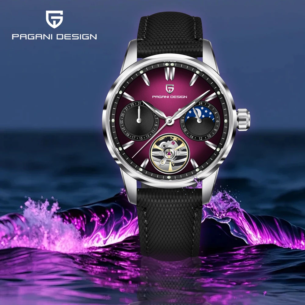 PAGANI DESIGN Watch 2025 New Tourbillon Moon Phase Automatic Watch For Men Sapphire Glass 316l Stainless Steel Mechanical Watch