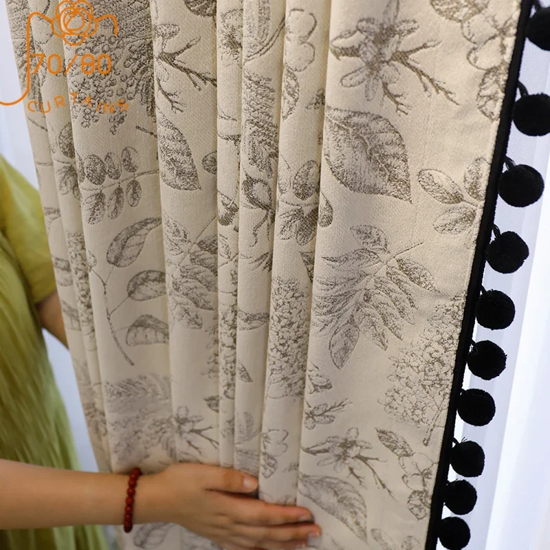 American Black and White Jacquard Thickened Chenille Shading Curtains for Bedroom French Window Customized