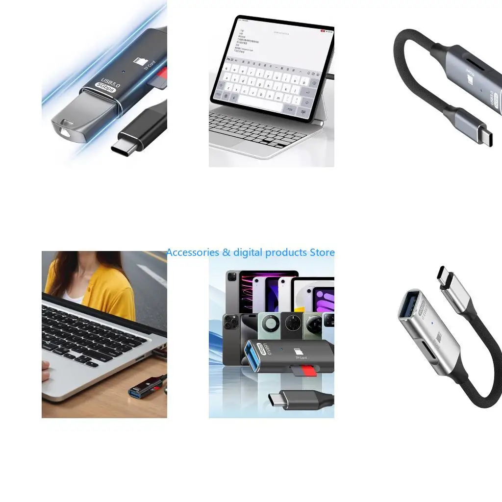 77JD Portable USB C OTG Adapters Speed 5Gbps Transfer Card Slot for Mobile