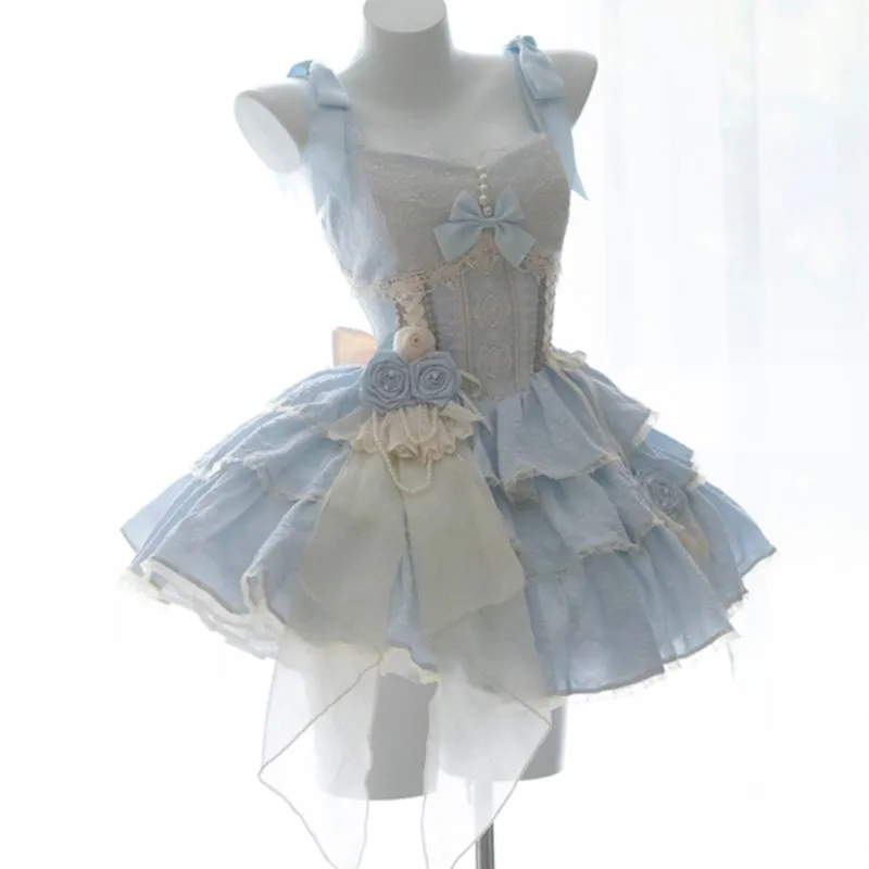 

Blue Ballet Style Three-Section Short Dress Adult Ceremony Birthday