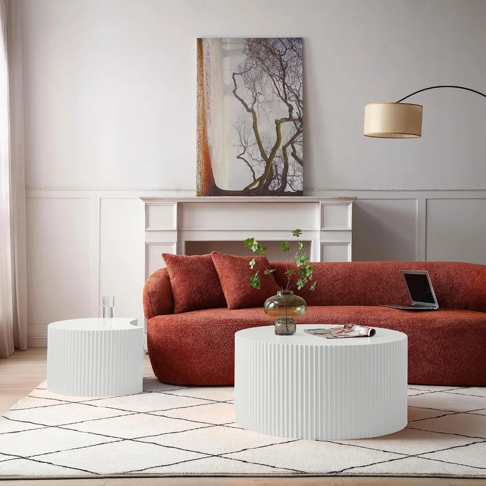 طاولات القهوة المتداخلة البيضاء الحديثة - مجموعة فريدة من نوعها مكونة من قطعتين للمساحات الصغيرة وغرفة المعيشة #3