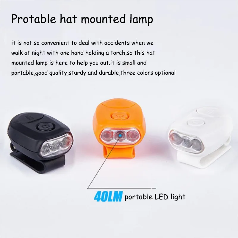 Mini 3LED Headlamp Portable Cap Light 90 Degree Rotatable Clip-on Hat Light Hands Free Bright Head Lamp Lantern Camping Cycling