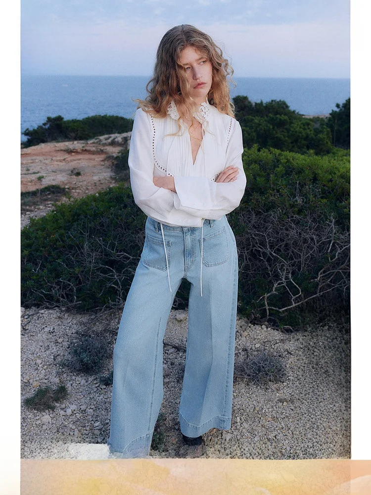 

Джинсы женские с высокой талией и широкими штанинами, модные, повседневные, из смесового хлопка и полиэстера, всесезонные, комфортные, с эффектом потертости