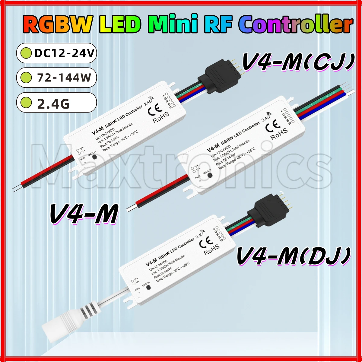 

Skydance Mini 2.4G RF RGBW LED Controller V4-M/ V4-M(CJ)/ V4-M(DJ) DC12-24V 1.5A 4CH Constant Voltage For RGBW LED Strip Light