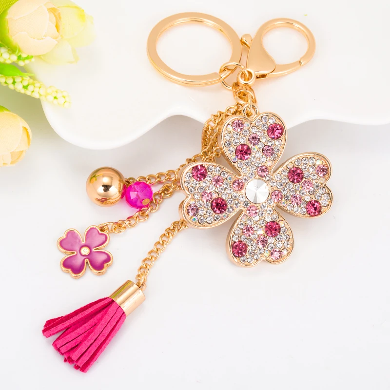 EASYA Love Clover Creative Gift Key Chain Alloy Rhinestone Key Chain Bag Pendant Women Handbag Charm Car Accessories Small Gift