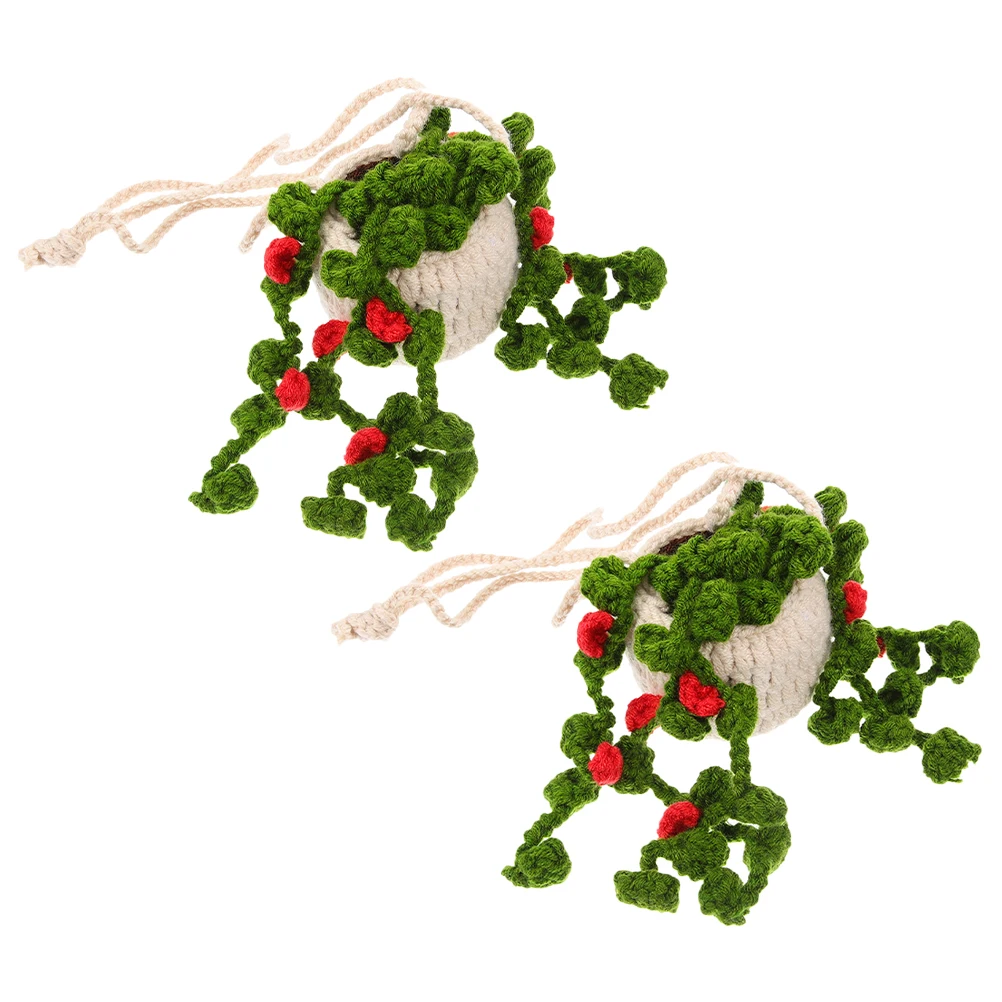 

2 Pcs Crochet Car Pendant Plant H made Wool Yarn Hanging Decor Rearview Mirror Aesthetic Accessories Interior Charm Truck nament