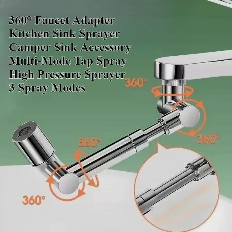 

Multi-Function Faucet Extender Sprayer, Rotary Tap Aerator with 3 Spray Modes, for Kitchen Sink, Bathroom Washbasin, RV & Camper