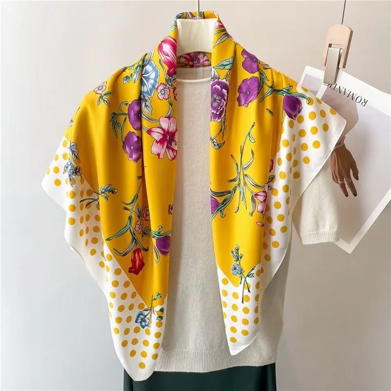 Spring Scarf Women\'s Luxury Design Scarf Silk Smooth Scarf Soft Muslim Headband Shawl Beach90x90cm