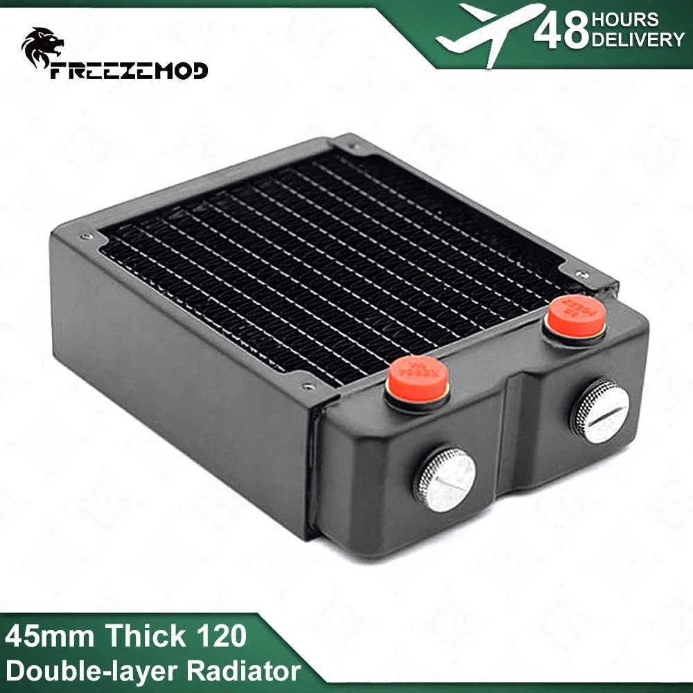 FREEZEMOD 45mm Thick Copper Radiator with Double-layer Heat Dissipation Fins G1/4x5 for 120mm Fan PC Liquid Cooled MOD