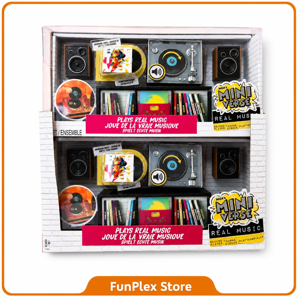 MGA Miniverse Make It Mini Plattenspieler-Spielset Echte Musik Vinyl Mystery Box Miniatur-Kunst Sammlerstück Spielzeug
