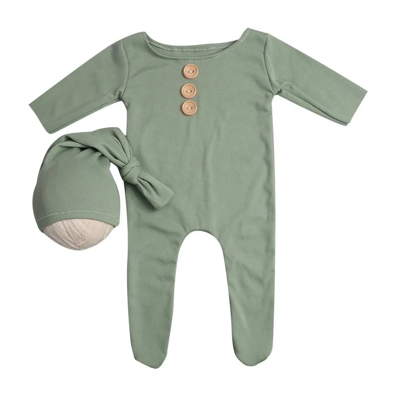 

J15U Photo Props for Baby Color Outfit Newborn Photography Props Button Front Bodysuit Toddler Photo Costume with Hat
