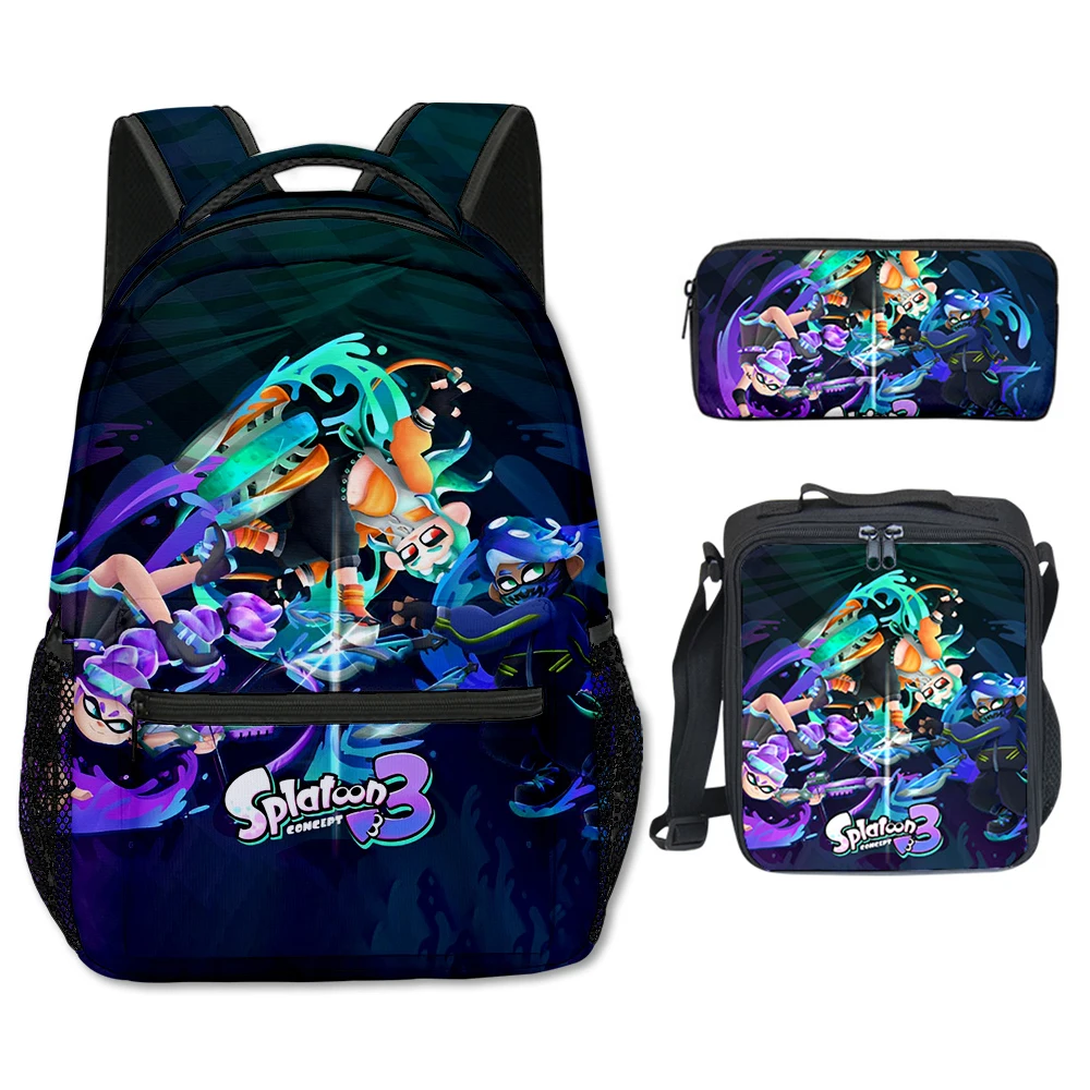 Trendy Youthful Splatoon 3 3D Print 3pcs/Set Student School Bags Laptop Daypack Backpack Crossbody Lunch bag Pencil Case