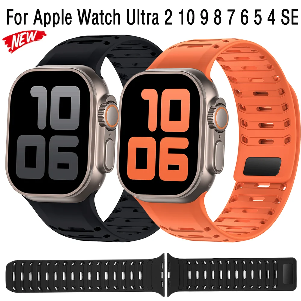 

Silicone Strap for Apple Watch Ultra 3/2 49mm 11 10 46mm Sports Magnetic Bracelet Wristband iwatch 9 8 7 6 5 SE 45mm 44mm Correa