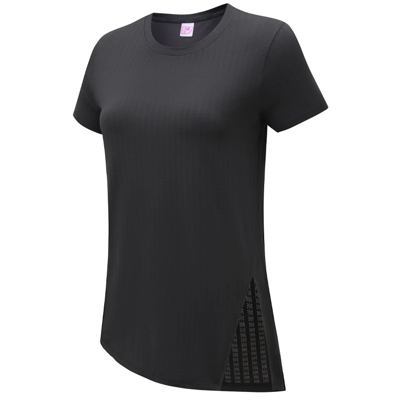 Yoga Running Shirt Women Quick Dry Mesh Fitness Training Sports Short Sleeves Open Hem Fashion Slimming Breathable Workout Tee