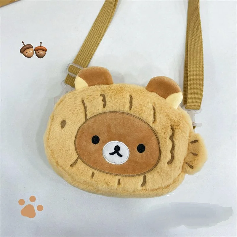 Kawaii Rilakkuma Snapper Shoulder Bag Cartoon Plush Storage Bag Autumn New Inclined Shoulder Bag Japanese Anime Peripheral Gifts