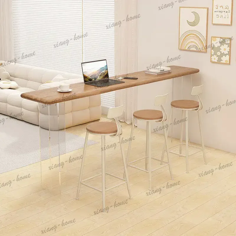 YJ Nordic Acrylic Floating Solid Wood Balcony Bar Table Simple Modern Wall-mounted High Bar Table Home Furniture Плавучий Стол F