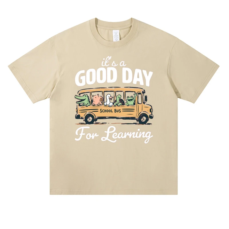 Funny School Bus Animal Graphic Tee Retro Educational Top Classroom for Learning Shirt Vintage