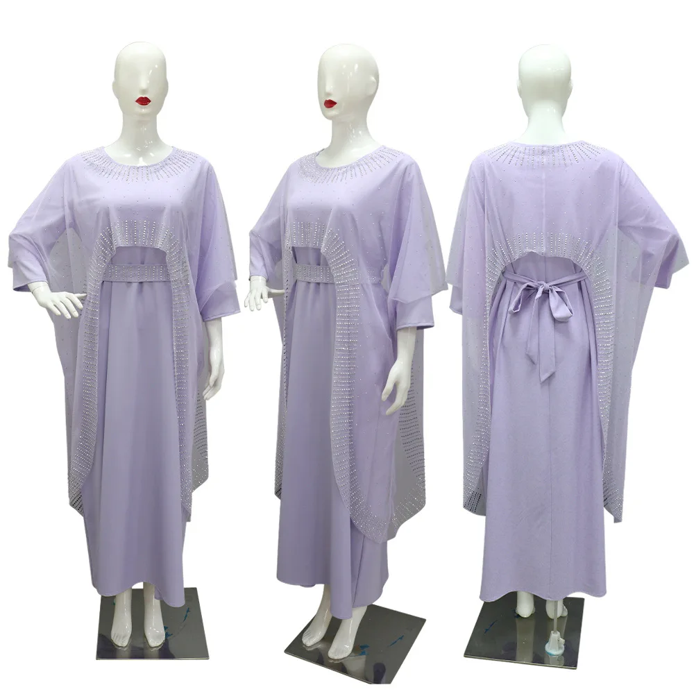 

Ramadan Eid Abaya Diamond Dubai Turkey Muslim Dress Islam Clothing for Women Robe Musulmane Djellaba Morocco Caftan Evening Gown