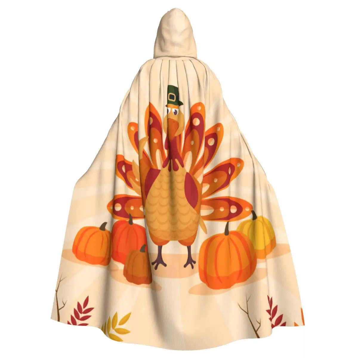 Happy Turkey Thanksgiving Day Hooded Cloak Polyester Unisex Witch Cape Costume Accessory