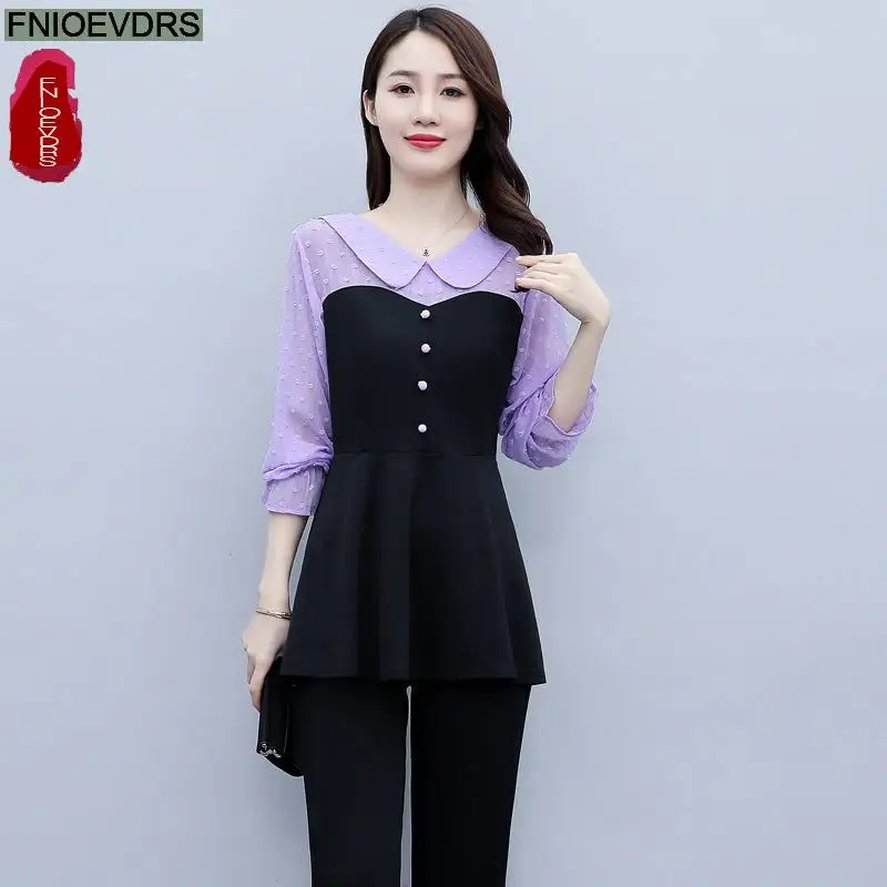 Loose Clothes Women 2024 Autumn Elegant Office Lady Button Shirts Casual Retro Vintage Peter Pan Collar Tunic Peplum Tops Blouse