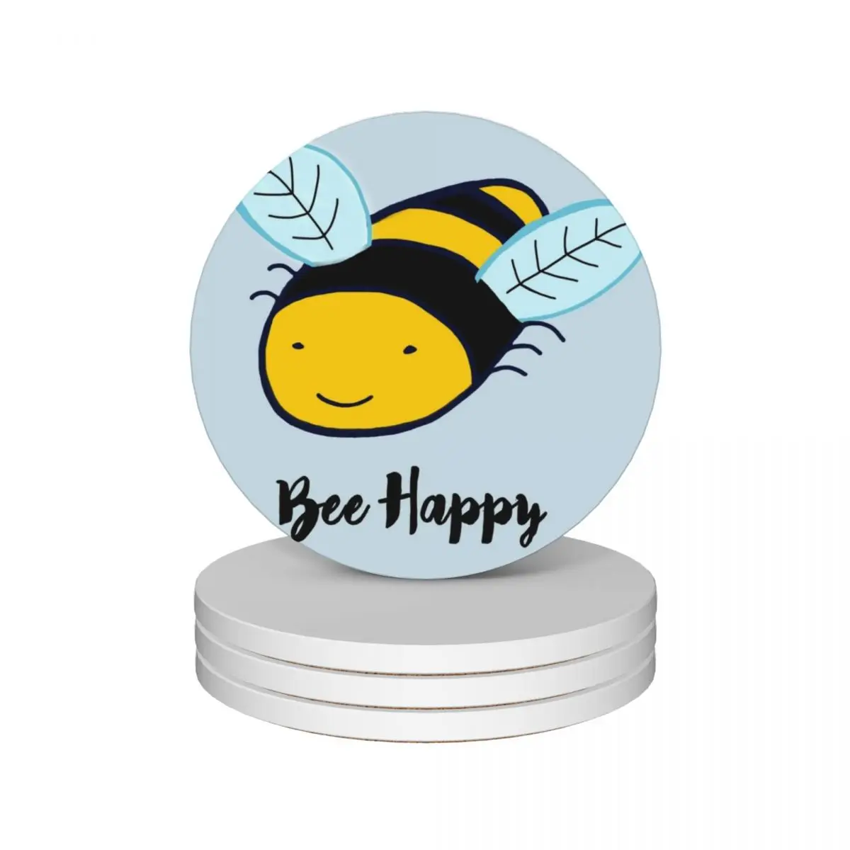 Bee Happy Coaster Ceramic Coasters (Set of 4) christmas coffee cup stand white cup pads Coasters