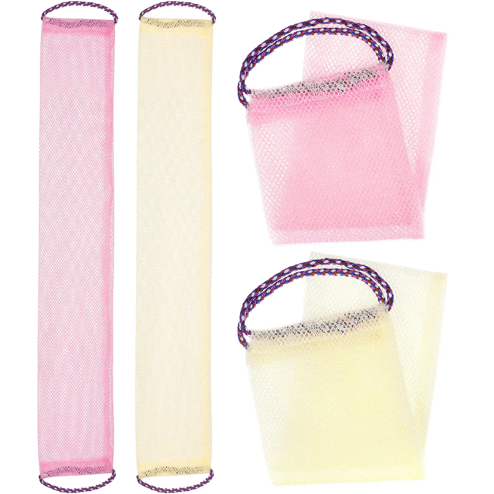 

4pcs Back Exfoliating Towels Bath Scrubbers Body Scrubber Long Strip Premium Nylon Durable Lightweight Shower Tools For Back