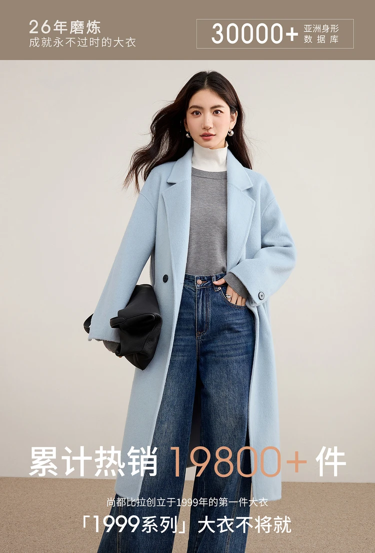 SENTUBILA Damen 100% Wolle Doppelseitiger Mantel Winter 2026 Anzug Reverskragen Klassischer Pendlerstil Langer Übermantel W54OA8779 – Detail 4