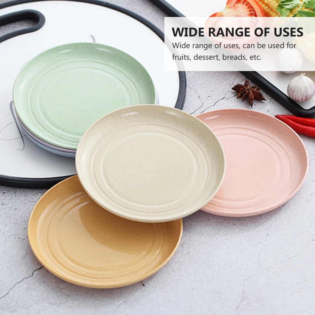 

6pcs Wheat Straw Household Serving Plate Healthy Tableware Storage Food Container Practical Kitchen Dish Multiple Colors
