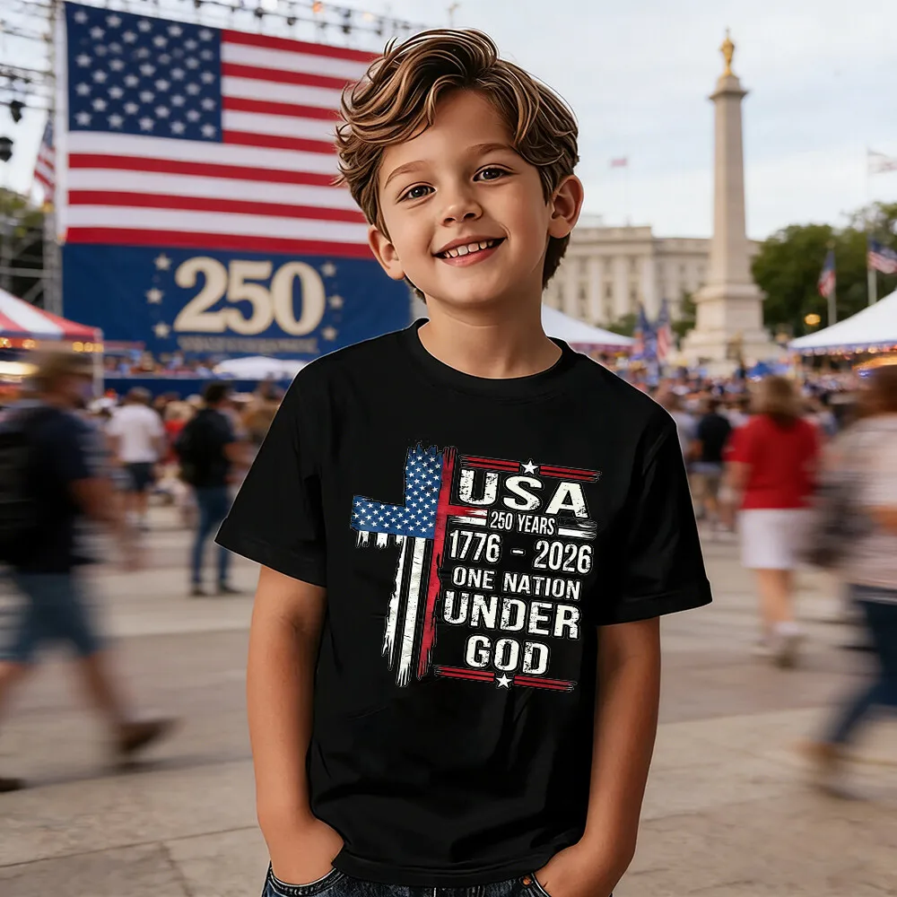 Kids 250 Anniversary USA Shirts 250 Year American Flag Tshirt Boys and Girls Happy 250th Tee 4th of July Top Outfits