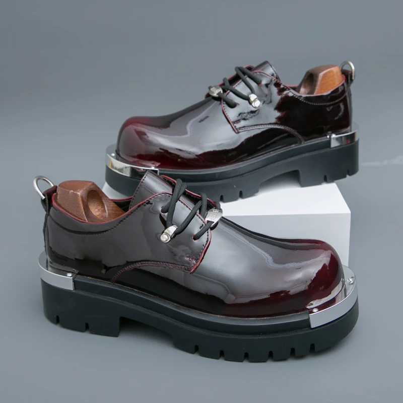 

Mens Retro Platform Dress Shoes Patent Leather Thick Sole Height Increasing Shoes Wedding Party Formal Business Oxfords Big Size
