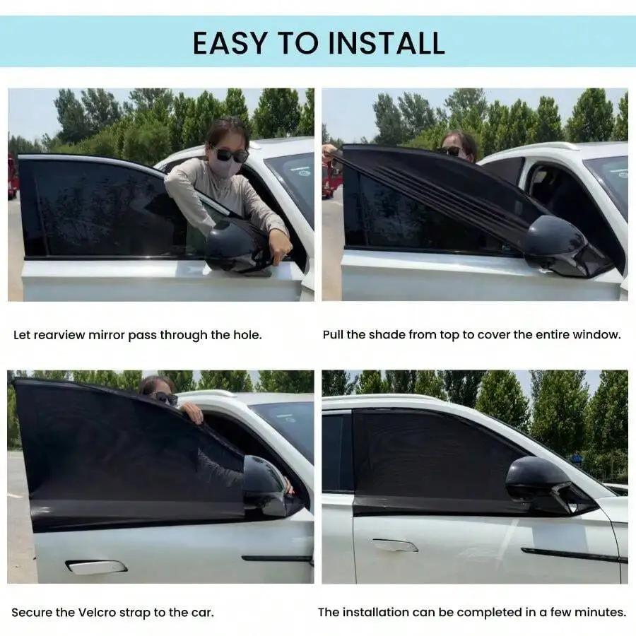 2pcs Car Front Window Mesh Sunshade Breathable Screen For SUV Travel Camping