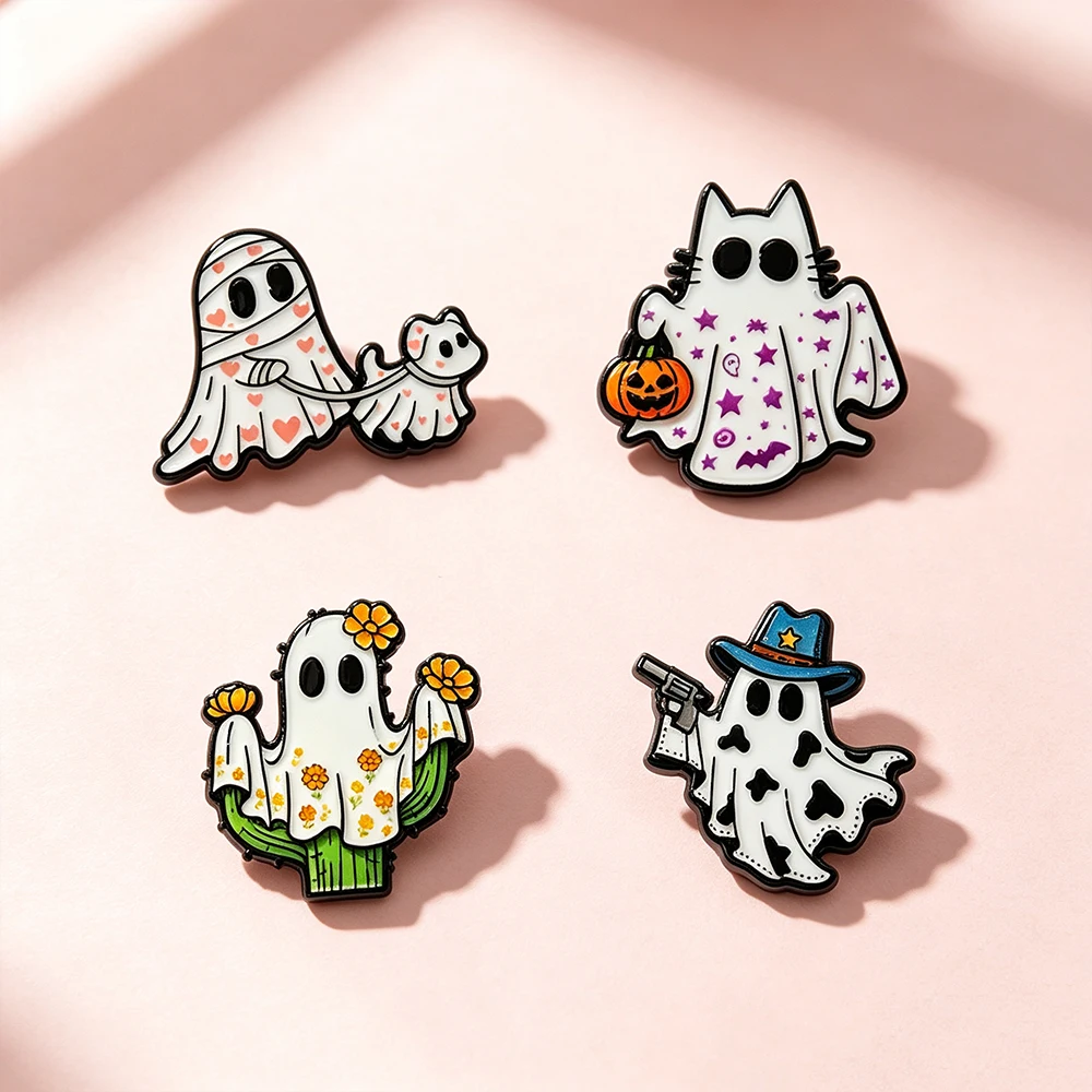 4pcs Funny Halloween Ghost Enamel Pins Punk Pumpkin Horror Spider Goth Skeleton Brooch Lapel Badges Jewelry Witch Dark Festival