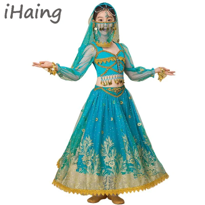 Ragazze Indian Princess danza del ventre Cosplay Toddler Bollywood Jasmine Halloween Cosplay Outfit Kids Festival Rave Outfit Dress UP