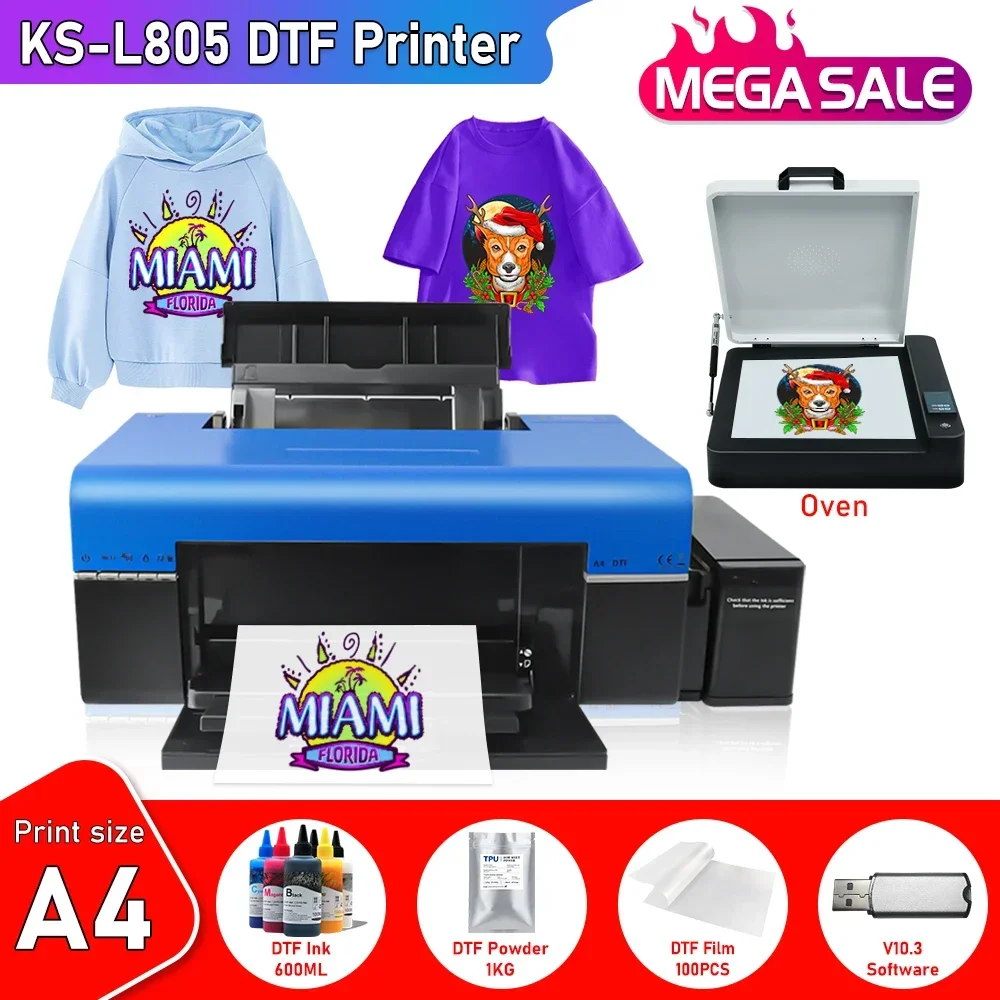 

A4 DTF Transfer Color Printer with dtf oven dryer A4 L805 impresora dtf TShirt Printer Directly To Film printer for tshirt print