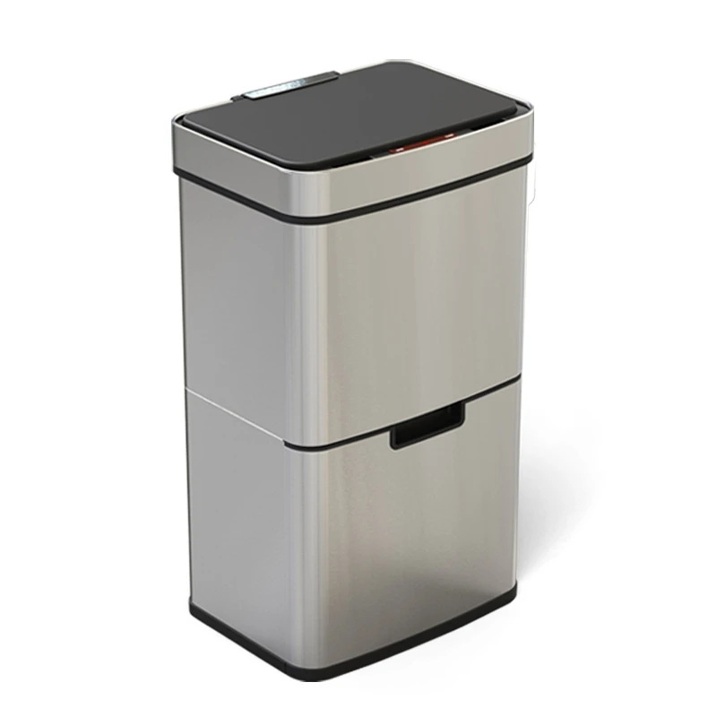 

Smart Infrared Sensor Large-Capacity Trash Can, Stainless Steel, Wet/Dry Separation, Home Kitchen Use, with Lid and Wheels