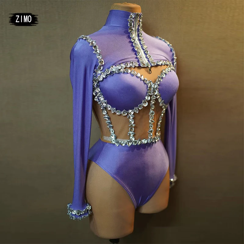 new arrival Top sexy rhinestones bodysuit team Suit party club birthday leotard pole dance drag queen costumes