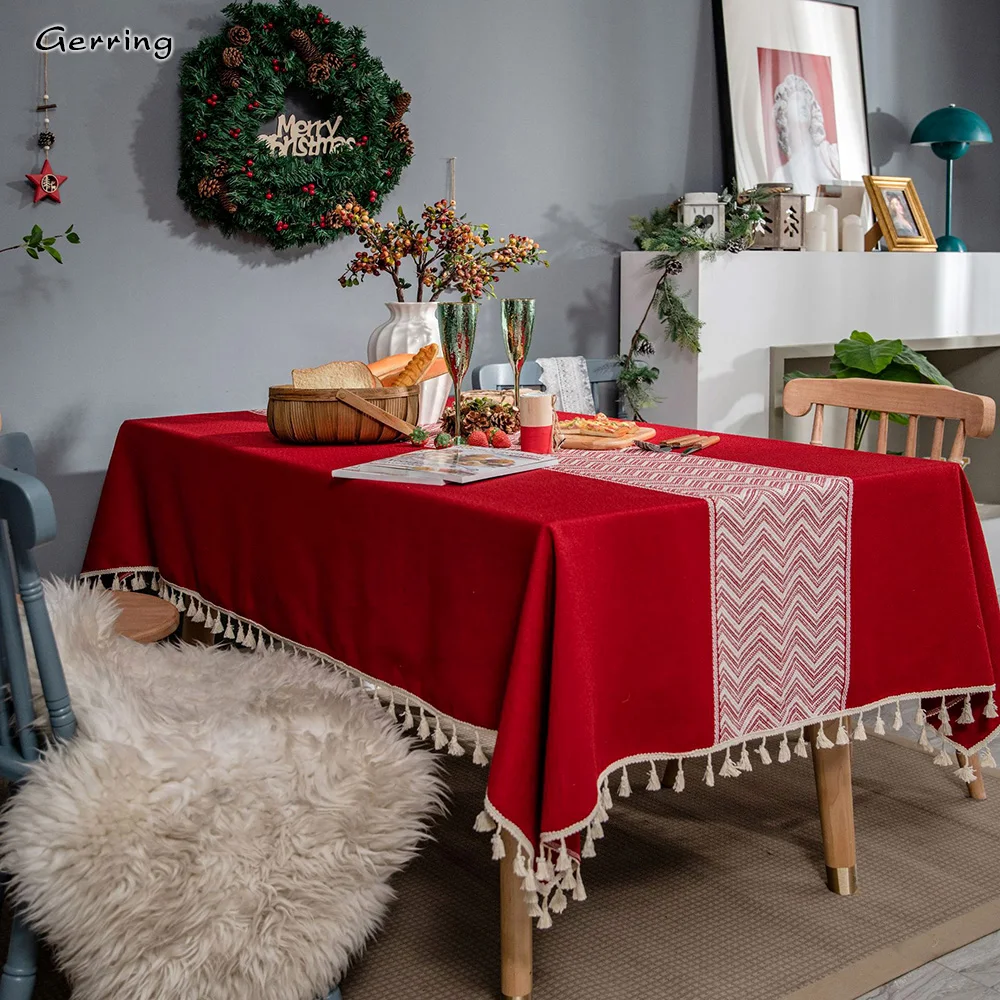 Gerring Christmas Table Cloth Red Festival Wedding Dining Table Cover Art Jacquard Party Decoration Rectangular Tablecloths